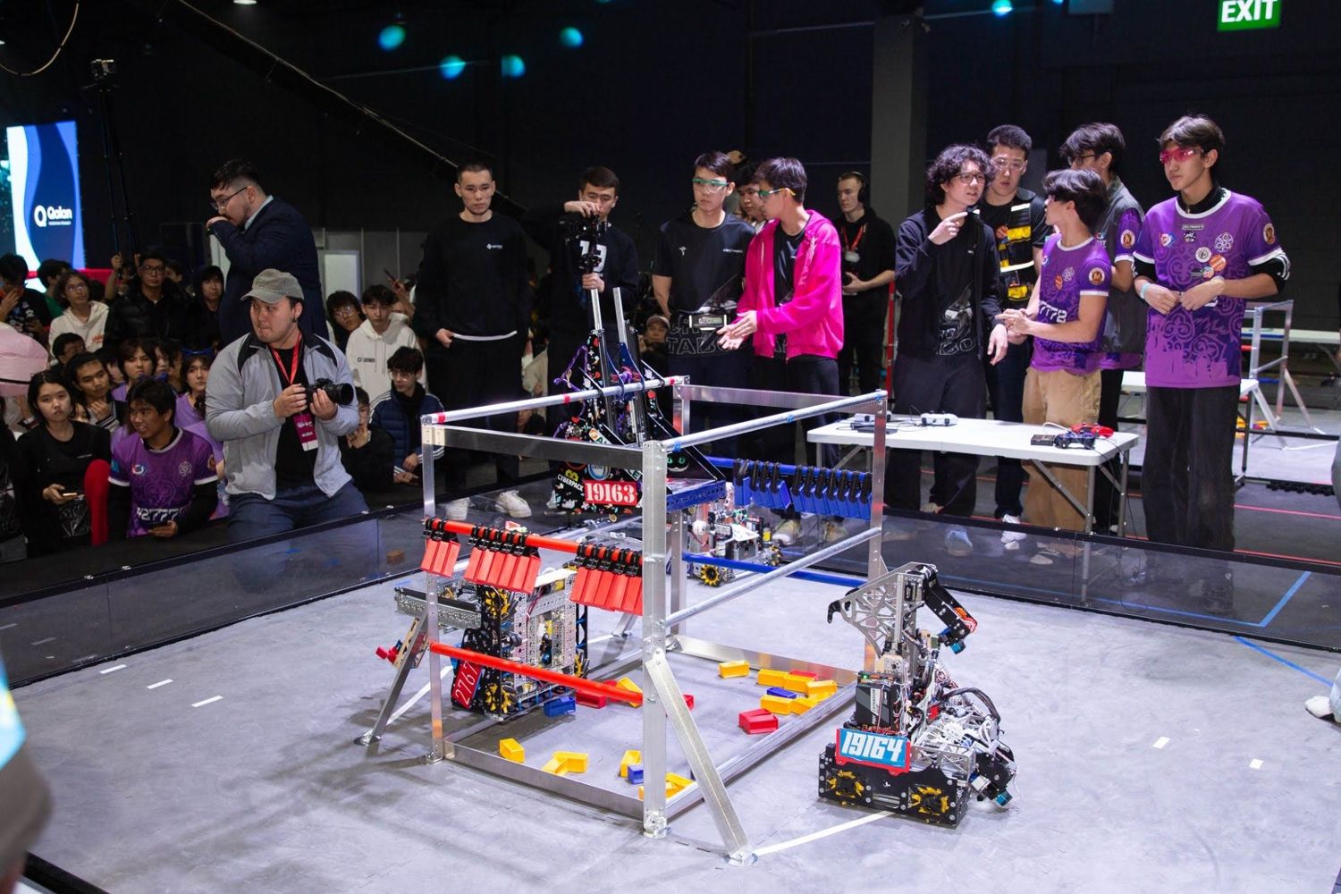 FIRST Tech Challenge match: teams drive robots on the field at a USTEM tournament